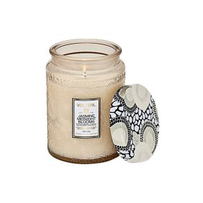 JASMINE MIDNIGHT BLOOMS LARGE GLASS JAR W/METALLIC LID CANDLE